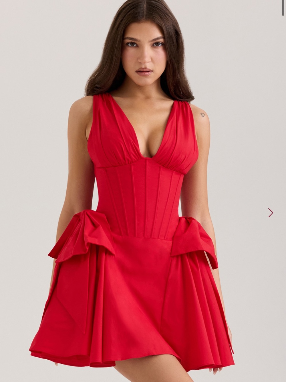 House of CB Red Plunge Corset Mini Dress